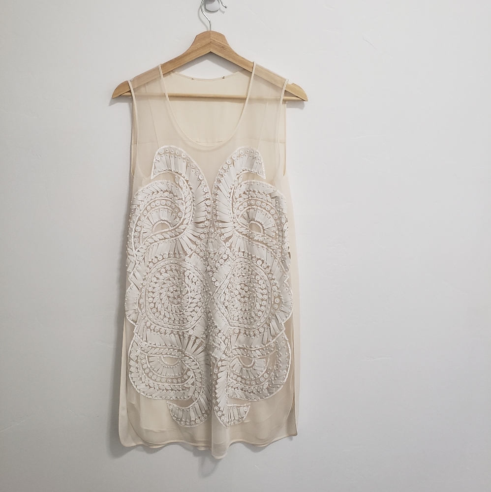 Unique White And Cream Art Deco Style Dress Sz S